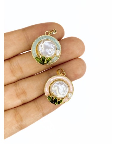 Pirinç Zirkon Mineli Plaka İnci Yaprak Figürlü Kolye Bileklik Ucu Charm Altın Pembe 1 Adet