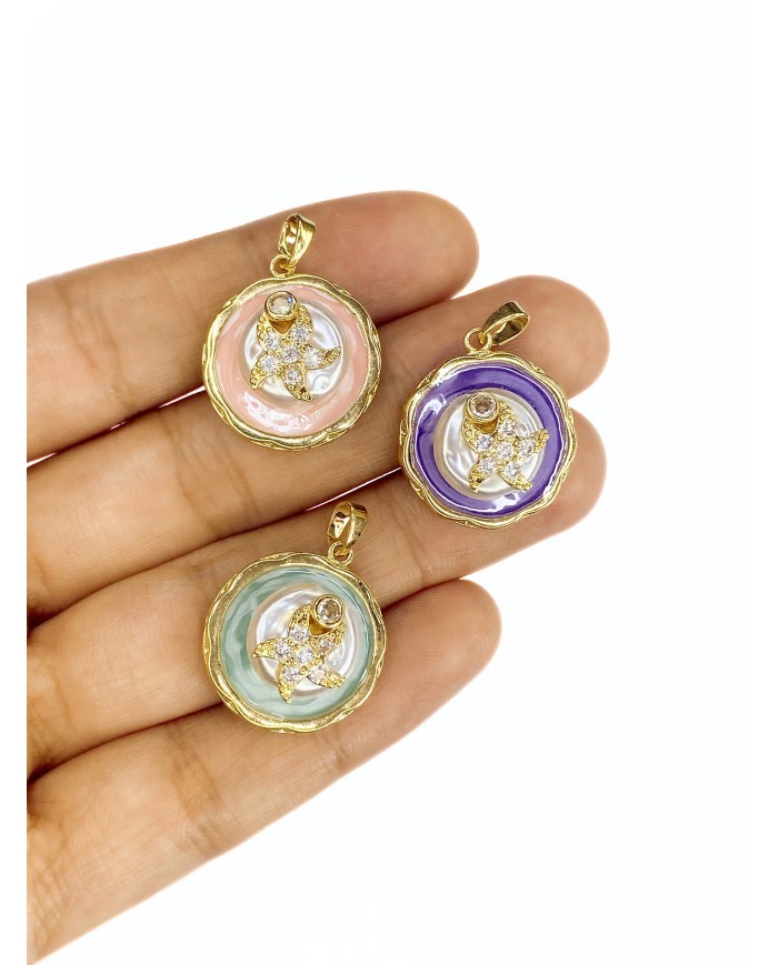 Pirinç Zirkon Mineli Plaka İnci Yıldız Figürlü Kolye Bileklik Ucu Charm Altın Mavi 1 Adet