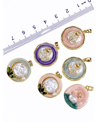 Pirinç Zirkon Mineli Plaka İnci Yıldız Figürlü Kolye Bileklik Ucu Charm Altın Mavi 1 Adet