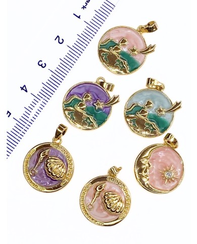 Pirinç Zirkon Mineli Plaka İstiridye Figürlü Kolye Bileklik Ucu Charm Altın Mor 1 Adet