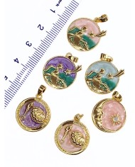 Pirinç Zirkon Mineli Plaka İstiridye Figürlü Kolye Bileklik Ucu Charm Altın Mor 1 Adet