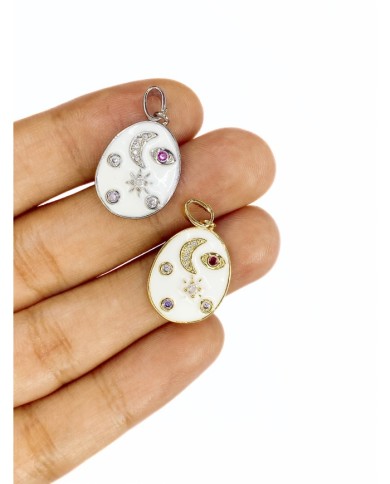 Pirinç Zirkon Mineli Plaka Ay Figürlü Kolye Bileklik Ucu Charm Altın 1 Adet