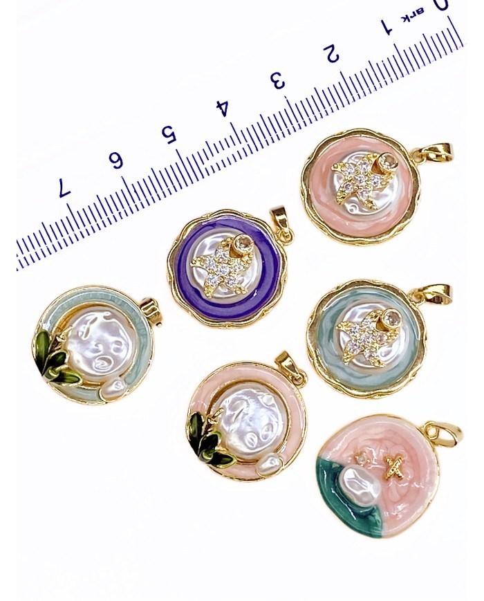 Pirinç Zirkon Mineli Plaka İnci Taş Figürlü Kolye Bileklik Ucu Charm Altın 1 Adet