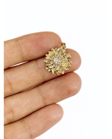 Pirinç Zirkon Taşlı Çiçek Kolye Bileklik Ucu Charm Altın 1 Adet