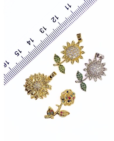 Pirinç Zirkon Taşlı Çiçek Kolye Bileklik Ucu Charm Altın 1 Adet