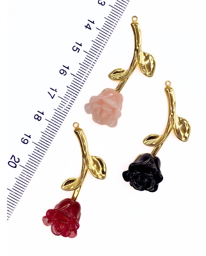 Çelik Mineli Gül Kolye Bileklik Ucu Charm Altın Kırmızı 1 Adet