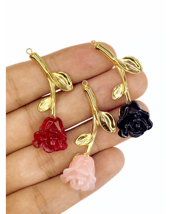 Çelik Mineli Gül Kolye Bileklik Ucu Charm Altın Pembe 1 Adet