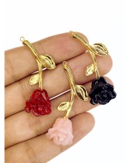 Çelik Mineli Gül Kolye Bileklik Ucu Charm Altın Pembe 1 Adet