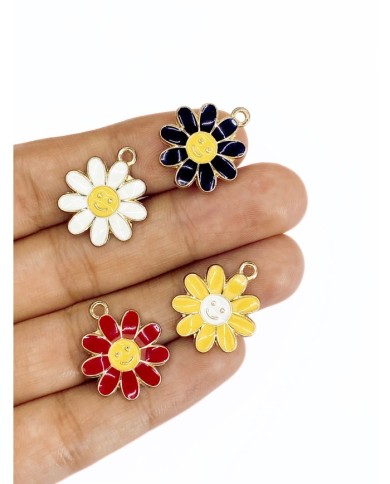 Pirinç Zirkon Mineli Papatya Kolye Bileklik Ucu Charm Altın Siyah 1 Adet