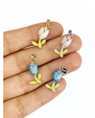 Pirinç Zirkon Mineli Lale Kolye Bileklik Ucu Charm Altın Beyaz 1 Adet