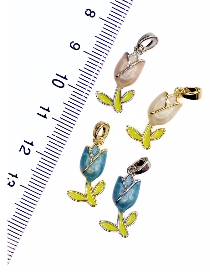 Pirinç Zirkon Mineli Lale Kolye Bileklik Ucu Charm Altın Beyaz 1 Adet