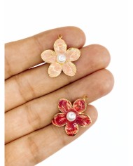 Çelik Mineli Mineli Çiçek İnci Kolye Bileklik Ucu Charm Altın Pembe 1 Adet