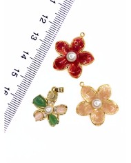 Çelik Mineli Mineli Çiçek İnci Kolye Bileklik Ucu Charm Altın Pembe 1 Adet