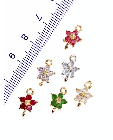 Pirinç Zirkon Taşlı Çiçek Kolye Bileklik Ucu Charm Altın Kırmızı 1 Adet