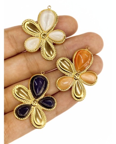 Çelik Taşlı Çiçek Kolye Bileklik Ucu Charm Altın Turuncu 1 Adet