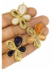 Çelik Taşlı Çiçek Kolye Bileklik Ucu Charm Altın Beyaz 1 Adet