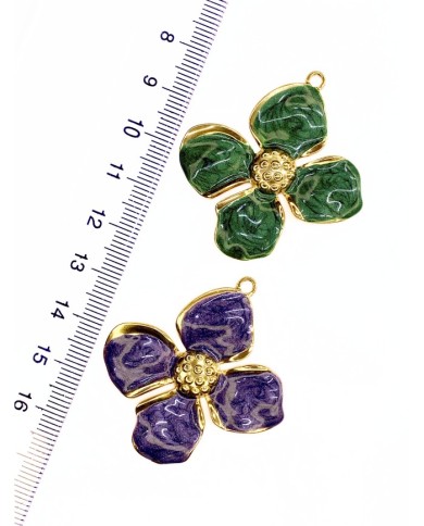 Çelik Taşlı Mineli Çiçek Kolye Bileklik Ucu Charm Altın Yeşil 1 Adet