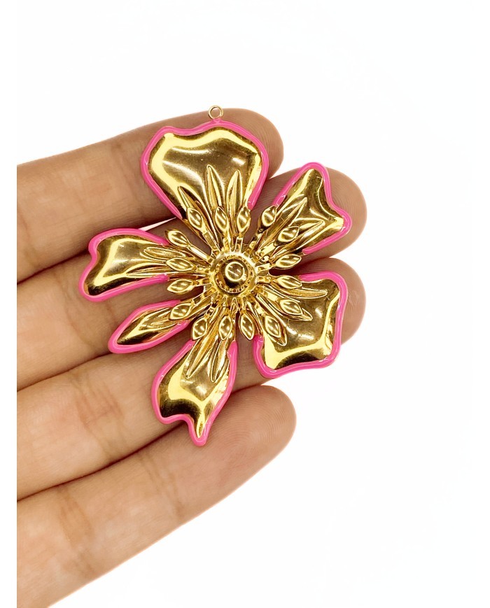 Çelik Mineli Çiçek Kolye Bileklik Ucu Charm Altın Pembe 1 Adet