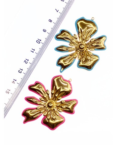 Çelik Mineli Çiçek Kolye Bileklik Ucu Charm Altın Mavi 1 Adet