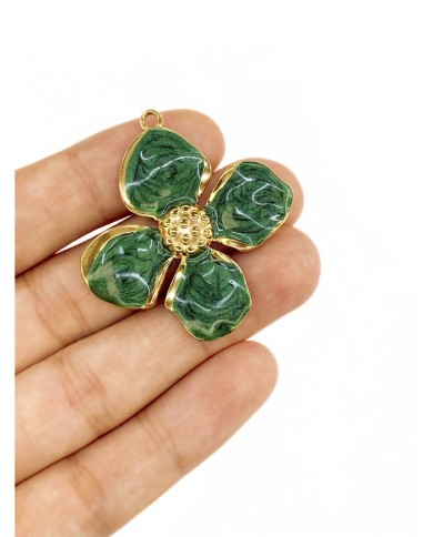 Çelik Mineli Çiçek Kolye Bileklik Ucu Charm Altın Yeşil 1 Adet