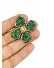 Çelik Mineli Çiçek Kolye Bileklik Ucu Charm Altın Yeşil 1 Adet