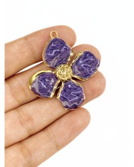 Çelik Mineli Çiçek Kolye Bileklik Ucu Charm Altın Mor 1 Adet