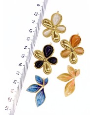 Çelik Mineli Yarım Çiçek Kolye Bileklik Ucu Charm Altın Sarı 1 Adet