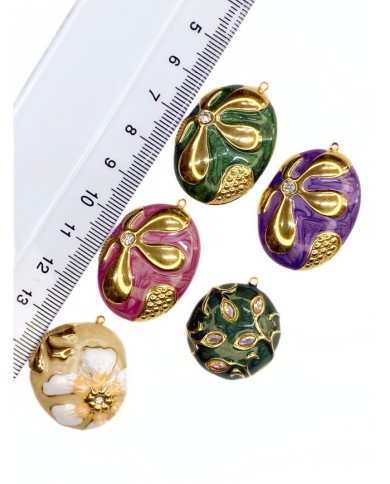 Çelik Mineli Taşlı Plaka Kolye Bileklik Ucu Charm Altın Yeşil 1 Adet