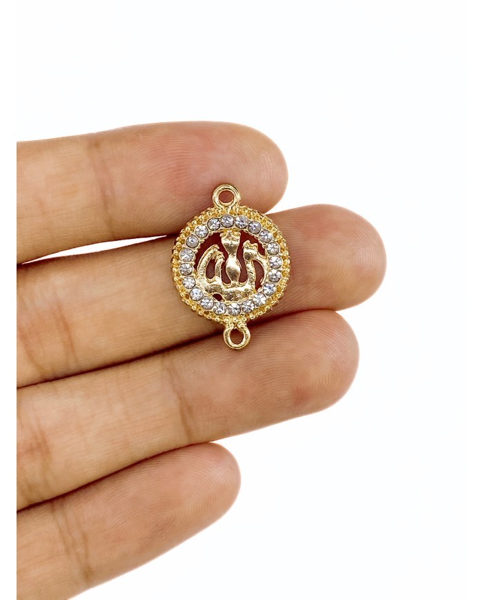 Pirinç Zirkon Taşlı Plaka Allah Yazılı Kolye Bileklik Ucu Charm Altın 1 Adet