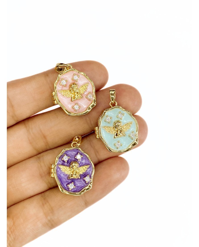 Pirinç Zirkon Mineli Açılır Kapanır Melek Kolye Bileklik Ucu Charm Altın Pembe 1 Adet