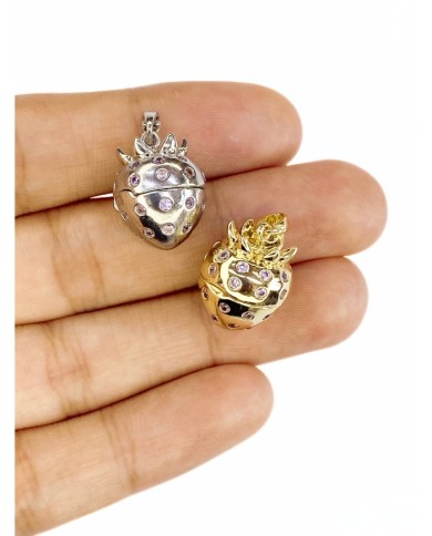 Pirinç Zirkon Taşlı Açılır Kapanır Çilek Kolye Bileklik Ucu Charm Altın 1 Adet