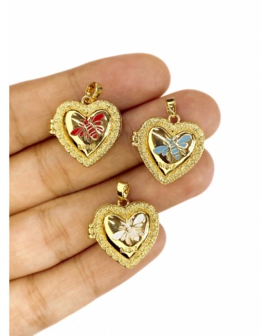 Pirinç Zirkon Mineli Açılır Kapanır Kalpli Arı Kolye Bileklik Ucu Charm Altın Kırmızı 1 Adet