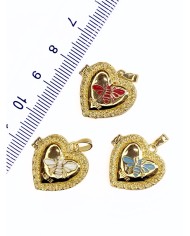 Pirinç Zirkon Mineli Açılır Kapanır Kalpli Arı Kolye Bileklik Ucu Charm Altın Mavi 1 Adet