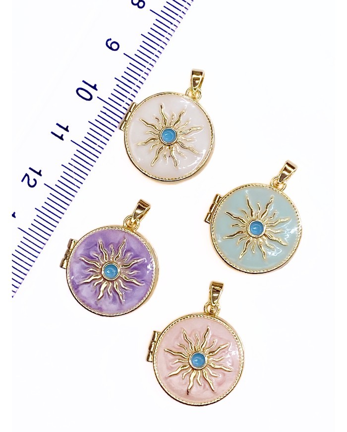 Pirinç Zirkon Mineli Açılır Kapanır Güneş Kolye Bileklik Ucu Charm Altın Mavi 1 Adet