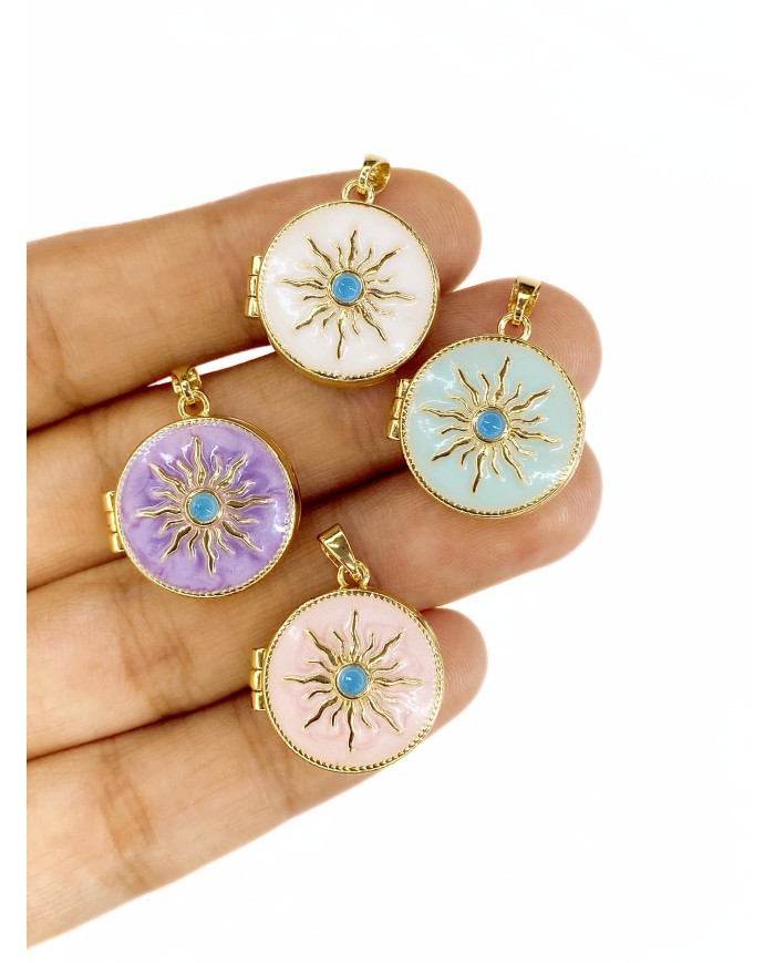 Pirinç Zirkon Mineli Açılır Kapanır Güneş Kolye Bileklik Ucu Charm Altın Beyaz 1 Adet