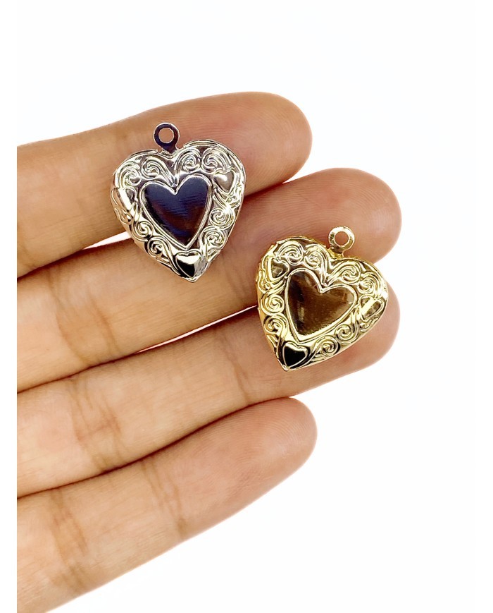 Pirinç Zirkon Mineli Açılır Kapanır Kalp Kolye Bileklik Ucu Charm Altın 1 Adet