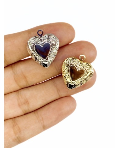 Pirinç Zirkon Mineli Açılır Kapanır Kalp Kolye Bileklik Ucu Charm Gümüş 1 Adet