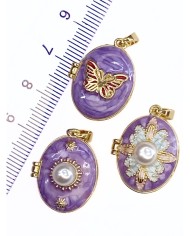 Pirinç Zirkon Mineli Açılır Kapanır İnci Güneş Kolye Bileklik Ucu Charm Altın Mor 1 Adet