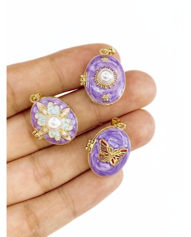 Pirinç Zirkon Mineli Açılır Kapanır İnci Çiçek Kolye Bileklik Ucu Charm Altın Mor 1 Adet