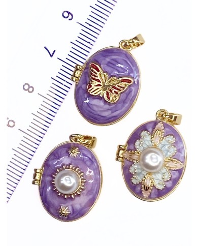 Pirinç Zirkon Mineli Açılır Kapanır İnci Çiçek Kolye Bileklik Ucu Charm Altın Mor 1 Adet