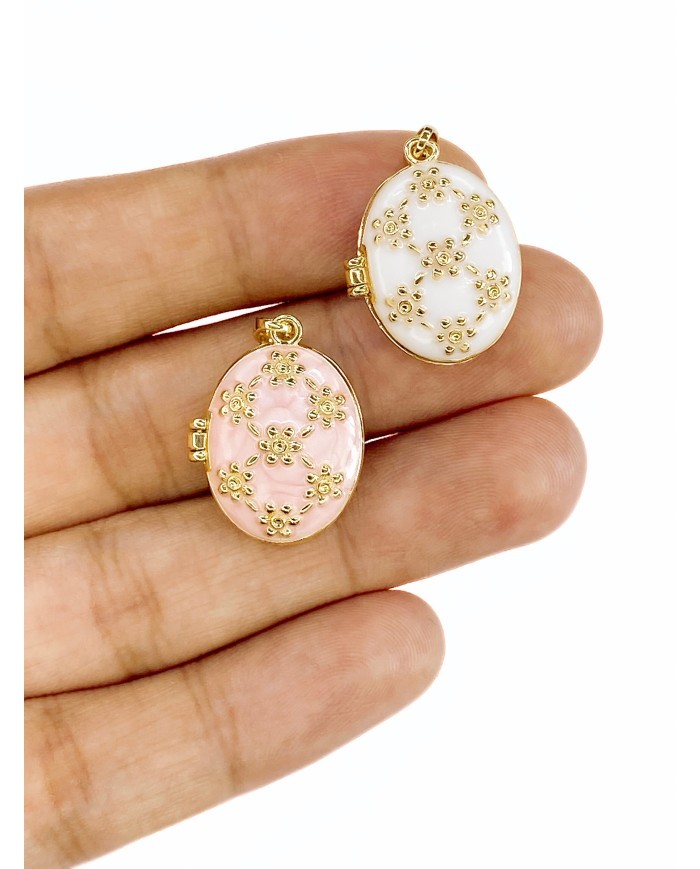 Pirinç Zirkon Mineli Açılır Kapanır Oval Kolye Bileklik Ucu Charm Altın Pembe 1 Adet