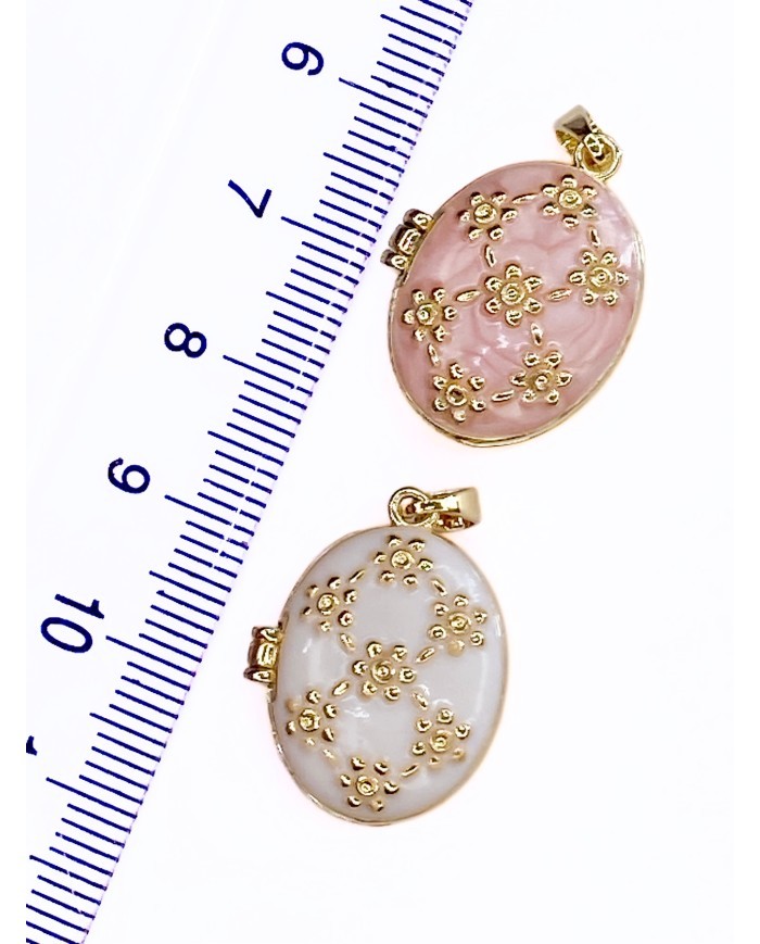 Pirinç Zirkon Mineli Açılır Kapanır Oval Kolye Bileklik Ucu Charm Altın Pembe 1 Adet