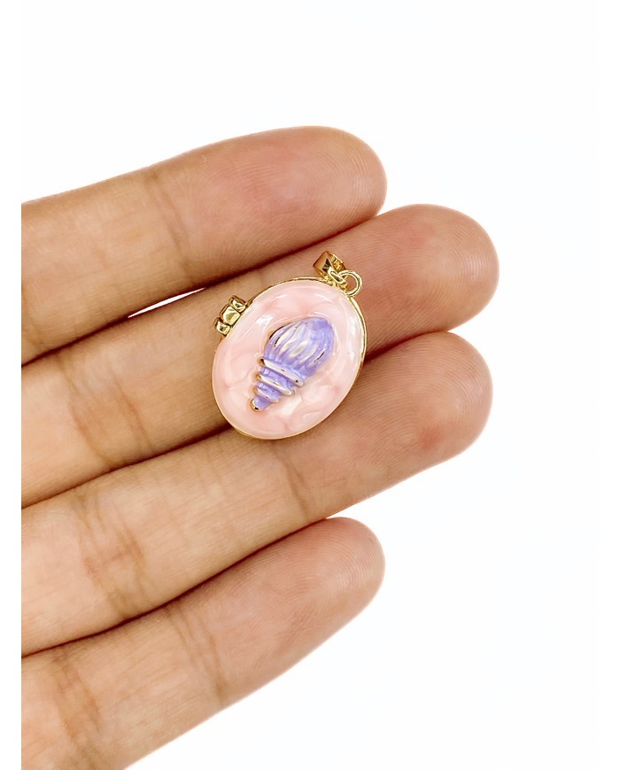 Pirinç Zirkon Mineli Açılır Kapanır Oval Deniz Kabuğu Kolye Bileklik Ucu Charm Altın Pembe 1 Adet