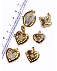 Pirinç Zirkon Mineli Açılır Kapanır Kalp Taşlı Yıldız Kolye Bileklik Ucu Charm Altın 1 Adet