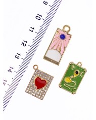 Pirinç Zirkon Mineli Tarot Plaka Kolye Bileklik Ucu Charm Pembe 1 Adet