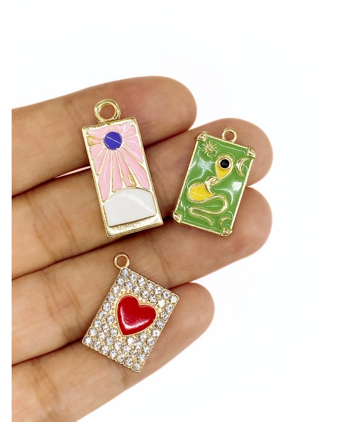 Pirinç Zirkon Mineli Tarot Plaka Kolye Bileklik Ucu Charm Yeşil 1 Adet