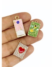 Pirinç Zirkon Mineli Tarot Plaka Kolye Bileklik Ucu Charm Yeşil 1 Adet