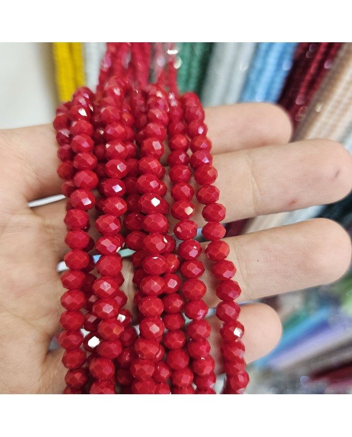 6mm İpe Dizili Kristal Boncuk Mat Bordo - 10 Dizi