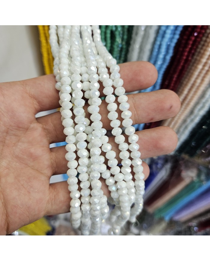 6mm İpe Dizili Kristal Boncuk Mat Beyaz - 10 Dizi