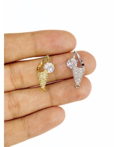 Pirinç Zirkon Taşlı Deniz Kabuğu Kolye Bileklik Ucu Charm Gümüş 1 Adet